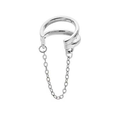 Lucy Quartermaine Women's Solid Sterling Silver Art Deco Cuff With Chain