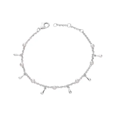 Lucy Quartermaine Women's Solid Sterling Silver Royal Pearl Drop Anklet