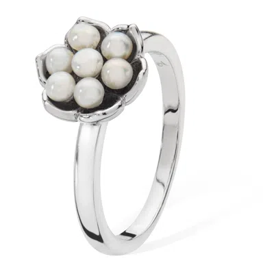Lucy Quartermaine Women's Solid Sterling Silver Royal Pearl Flower Ring In Metallic