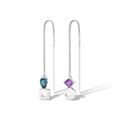 Lúdere Women's Falling & Laughing Threader Earrings - Sterling Silver Threader Earrings With London Blue To