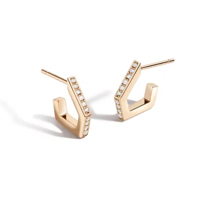 Lúdere Women's Gold / White … And So She Did Earrings - Solid 14k Gold Angular Huggie Earrings With Diamond In Gray