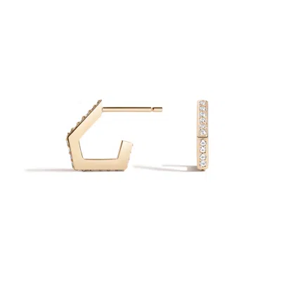 Lúdere Women's Gold / White … And So She Did Earrings - Solid 14k Gold Angular Huggie Earrings With White S In Burgundy