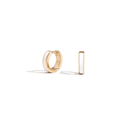 Lúdere Women's Gold / White Count Me In Earrings - Small Gold Vermeil Huggie Earrings With White Enamel Acc