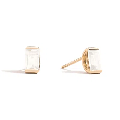 Lúdere Women's White / Gold It's A Long Story Earrings - 18k Gold Vermeil With Moonstone Baguette Stud Earr