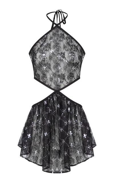 Ludovic De Saint Sernin Anne Sequin Cutout Mini Dress In Black