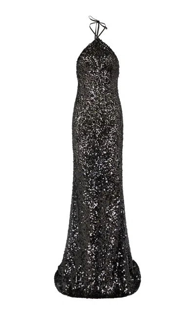 Ludovic De Saint Sernin Anthonia Sequined Open-back Gown In Black