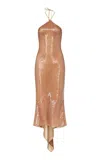 Ludovic De Saint Sernin Anthonia Sequined Open-back Midi Dress In Brown