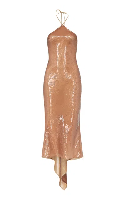 Ludovic De Saint Sernin Anthonia Sequined Open-back Midi Dress In Brown