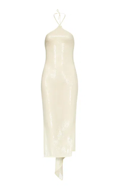 Ludovic De Saint Sernin Anthonia Sequined Open-back Midi Dress In Neutral