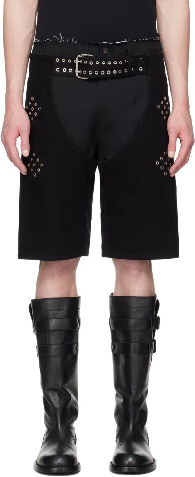 Ludovic De Saint Sernin Black Chaps Denim Shorts