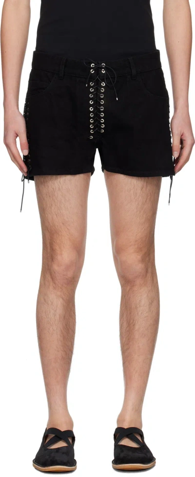 Ludovic De Saint Sernin Black Lace Up Denim Shorts