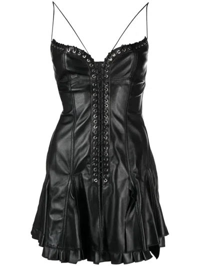 Ludovic De Saint Sernin Cleavage Eyelet Lace-up Dress In Black