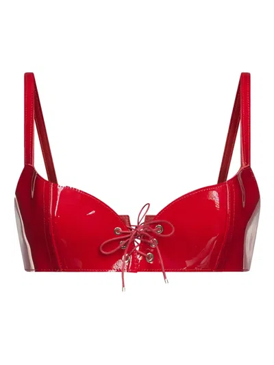 Ludovic De Saint Sernin Cleavage Leather Bra Top In Red