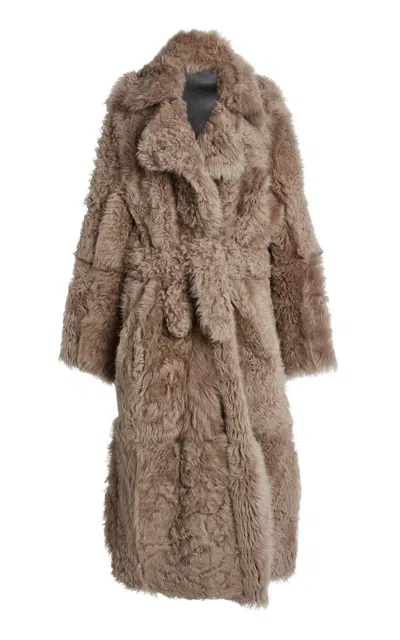 Ludovic De Saint Sernin Corseted Shearling Coat In Neutral
