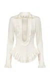 Ludovic De Saint Sernin Duchesse Plunging Neckline Silk Top In White