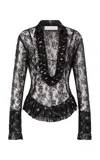 Ludovic De Saint Sernin Duchesse Sequined Plunging Neckline Top In Black
