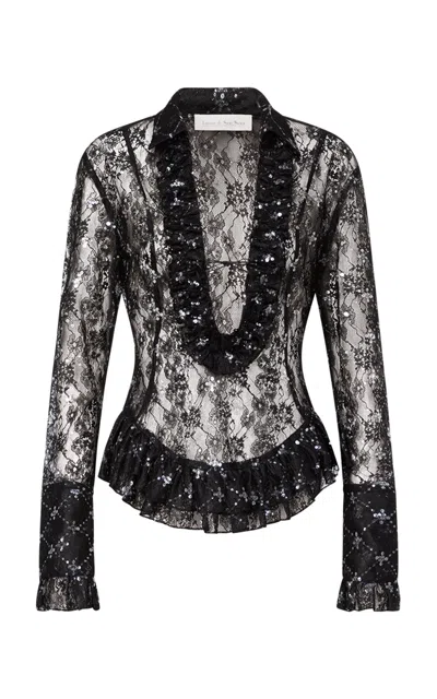Ludovic De Saint Sernin Duchesse Sequined Plunging Neckline Top In Black