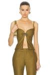 Ludovic De Saint Sernin Cotton Canvas Lace-up Maxi Slit Top In Olive Green
