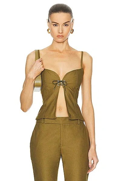 Ludovic De Saint Sernin Cotton Canvas Lace-up Maxi Slit Top In Olive Green