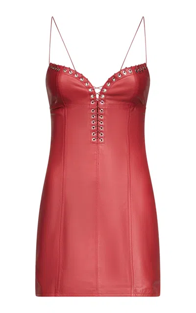 Ludovic De Saint Sernin Embellished Leather Mini Dress In Red