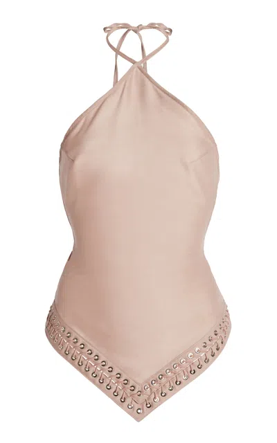 Ludovic De Saint Sernin Embroidered Halter Top In Pink