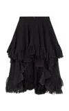 Ludovic De Saint Sernin Ernestine Ruffle-trimmed Linen Knee-length Skirt In Black