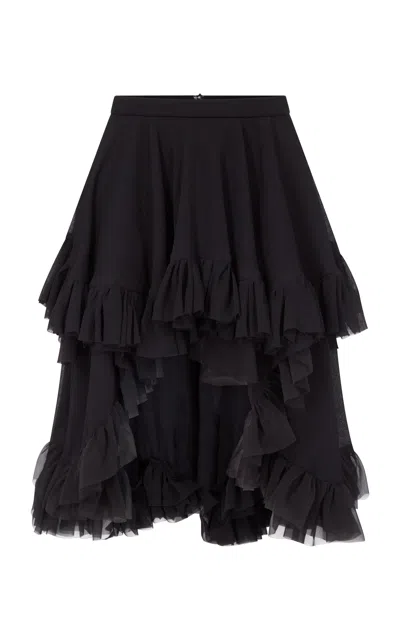 LUDOVIC DE SAINT SERNIN ERNESTINE RUFFLE-TRIMMED LINEN KNEE-LENGTH SKIRT