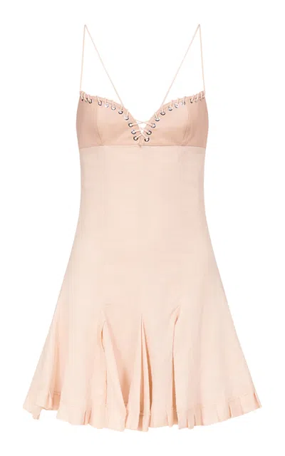 Ludovic De Saint Sernin Eva Grommet-detailed Linen Mini Dress In Pink