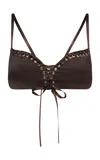 Ludovic De Saint Sernin Grommet-detailed Satin Bra In Brown