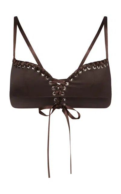 Ludovic De Saint Sernin Grommet-detailed Satin Bra In Brown