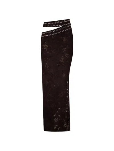 Ludovic De Saint Sernin Iona Cutout Eyelet Long Skirt In Brown