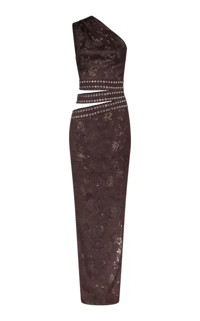 Ludovic De Saint Sernin Isabeau One-shoulder Lace Dress In Brown