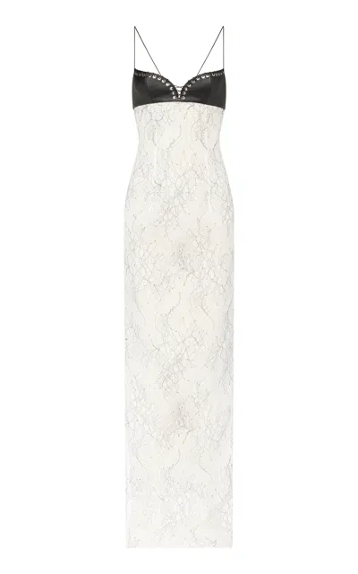Ludovic De Saint Sernin Isabella Leather & Lace Maxi Dress In Multi