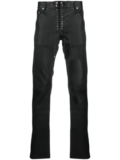 Ludovic De Saint Sernin Lace-up Slim-cut Leather Trousers In Black