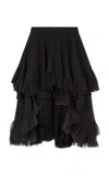 Ludovic De Saint Sernin Ernestine Ruffle-trimmed Linen Knee-length Skirt In Black