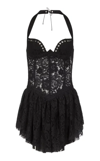 Ludovic De Saint Sernin Lili Guipure Lace Mini Dress In Black