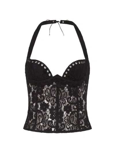 Ludovic De Saint Sernin Lilo Eyelet-embellished Lace Top In Black