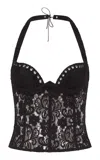 Ludovic De Saint Sernin Lilo Sweetheart Neck Lace Halter Top In Black