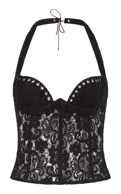 Ludovic De Saint Sernin Lilo Sweetheart Neck Lace Halter Top In Black