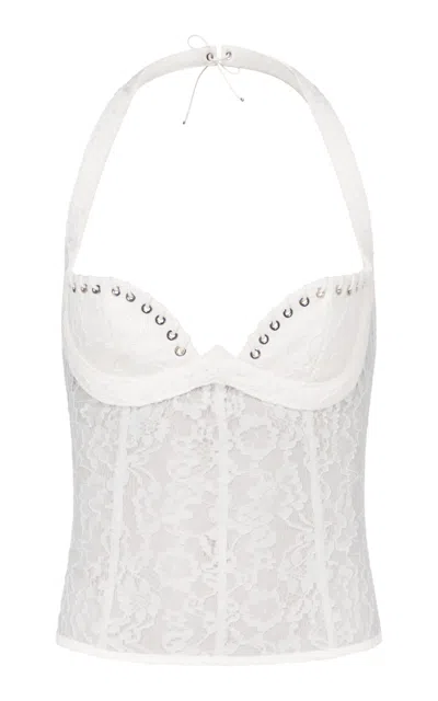 Ludovic De Saint Sernin Lilo Sweetheart Neck Lace Halter Top In White