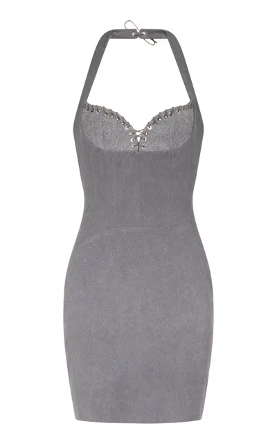 Ludovic De Saint Sernin Lindsay Halter Mini Dress In Gray