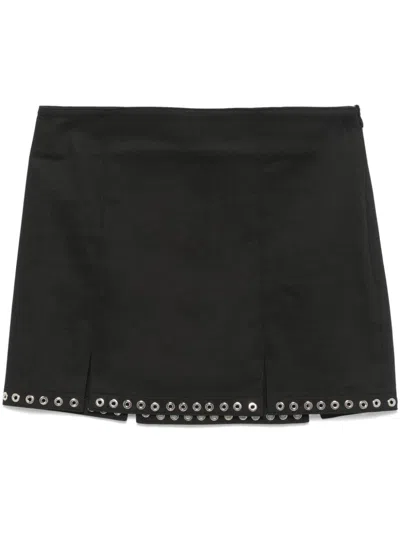 LUDOVIC DE SAINT SERNIN LISETTE PANELED EYELET-EMBELLISHED COTTON-BLEND TWILL MINI SKIRT 