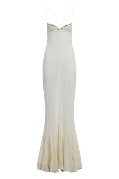 Ludovic De Saint Sernin Long Dress In Mixed Linen In White