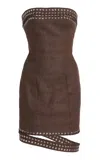 Ludovic De Saint Sernin Lucinda Bustier Denim Mini Dress In Brown