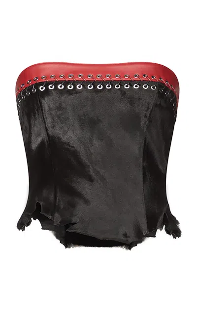 Ludovic De Saint Sernin Lucinda Embellished Leather Top In Black