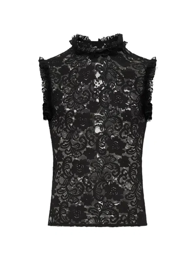 Ludovic De Saint Sernin Maybel Ruffled Lace Top In Black