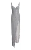 Ludovic De Saint Sernin Metal Mesh Lace Slit Dress In Light Blue