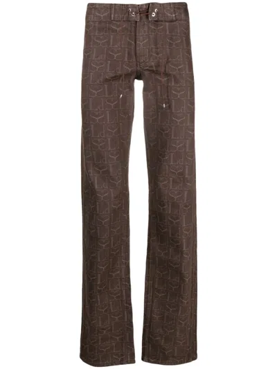 Ludovic De Saint Sernin Monogram-print Denim Cargo Pants In Brown