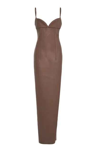 Ludovic De Saint Sernin New Isabella Wool Maxi Dress In Khaki