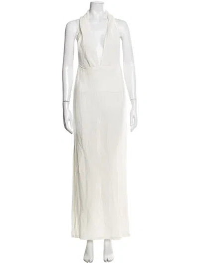 Pre-owned Ludovic De Saint Sernin Plunge Neckline Long Dress In Neutral